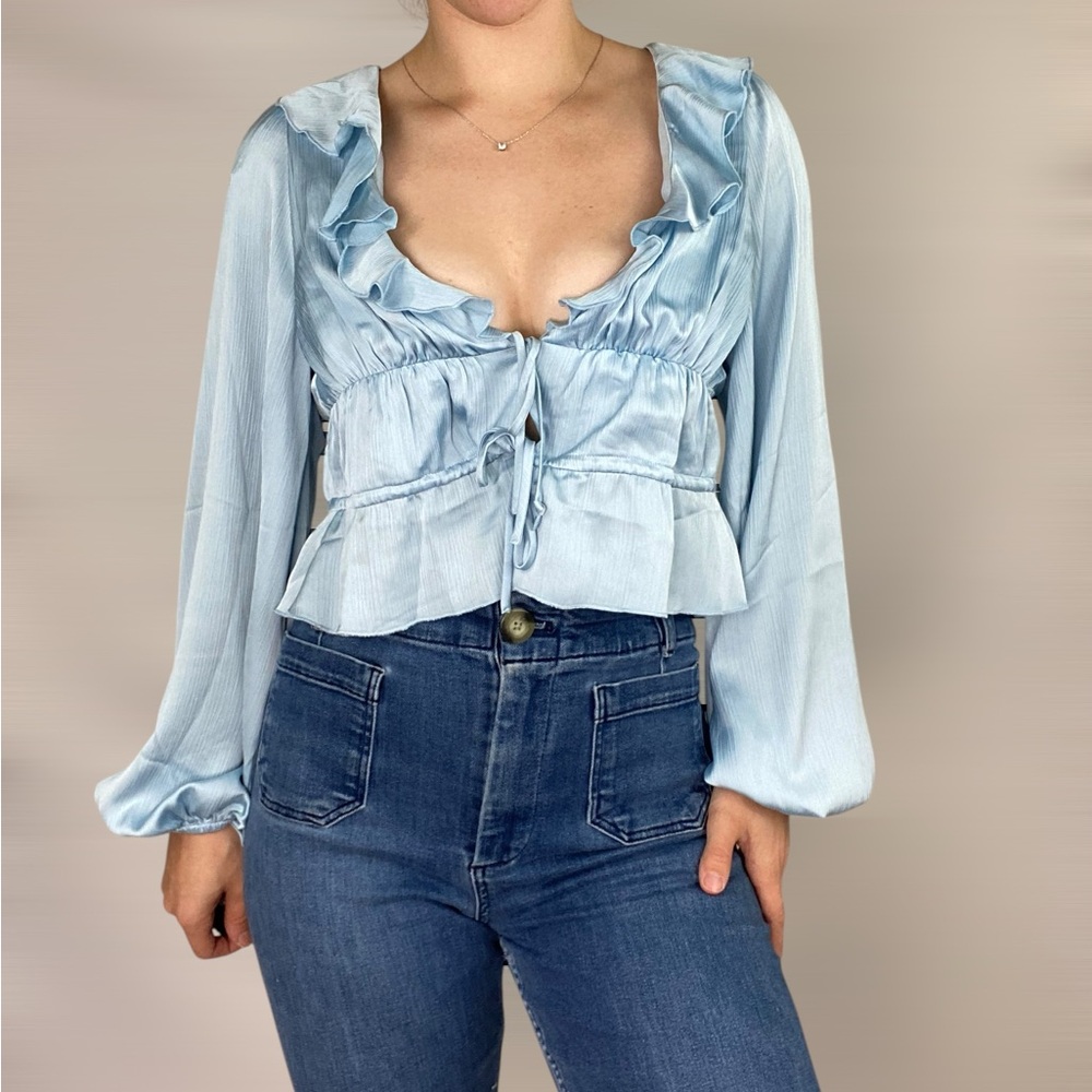 LOVERS + FRIENDS‎ Aries Ruffle Cinch Long Sleeve Puff Satin Party
